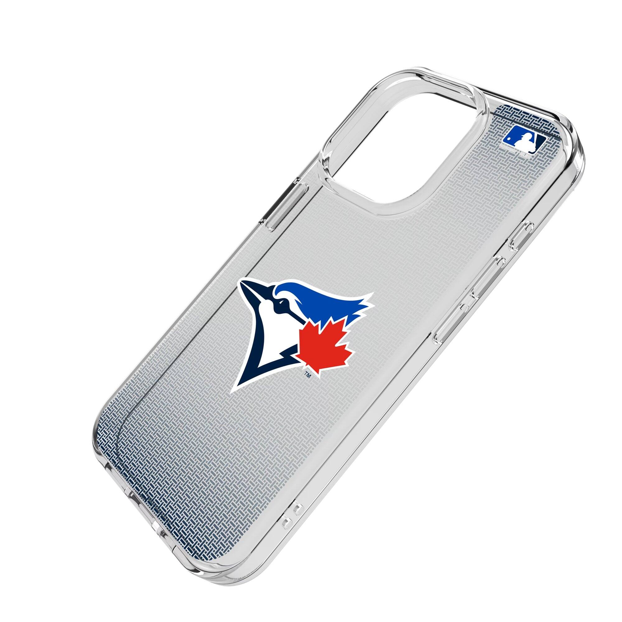 Alt View 1. Keyscaper - Toronto Blue Jays Linen Logo iPhone Clear Case - 16 Pro Max - Multicolor.