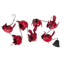 Things2Die4 - 85-Inch Metal Rain Chain - 7 Red Cardinal Birds - Weighted Bell - Brown Finish - Bright Red