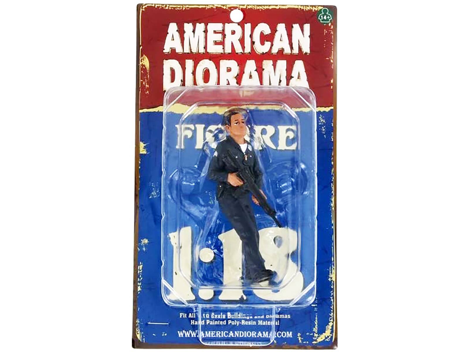14+  
AMERICAN DIORAMA  
FIGURE  
1:18  
Fit All to Exala Buildings and Dioramas  
Hand Painted Poly-Resin Material  
www.AMERICANDIORAMA.COM