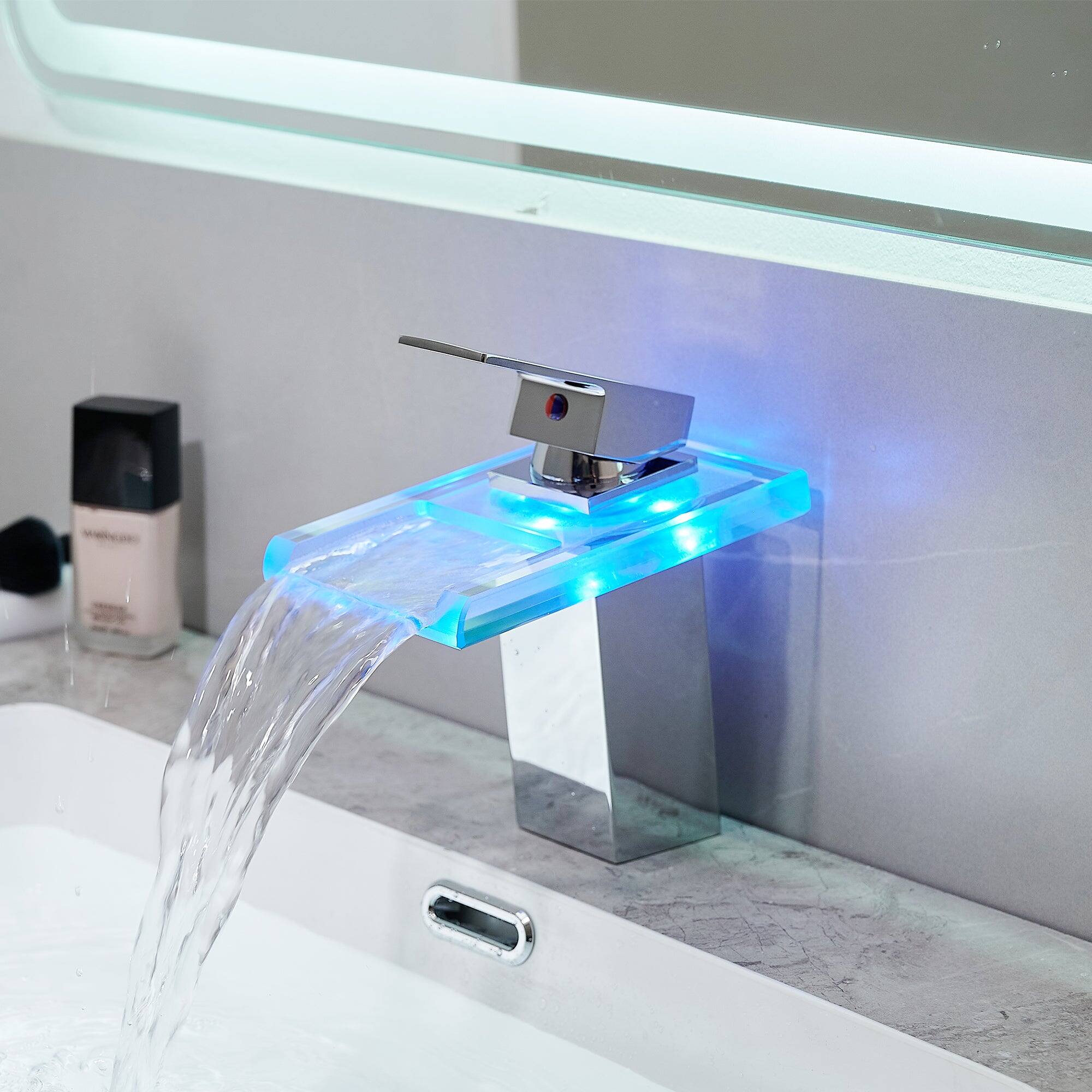 Alt View 7. Boyel Living - Waterfall Single Handle Single Hole Bathroom Faucet Chrome with LED Temperature Sensor and Supply Hoses Easy Install - Chrome.