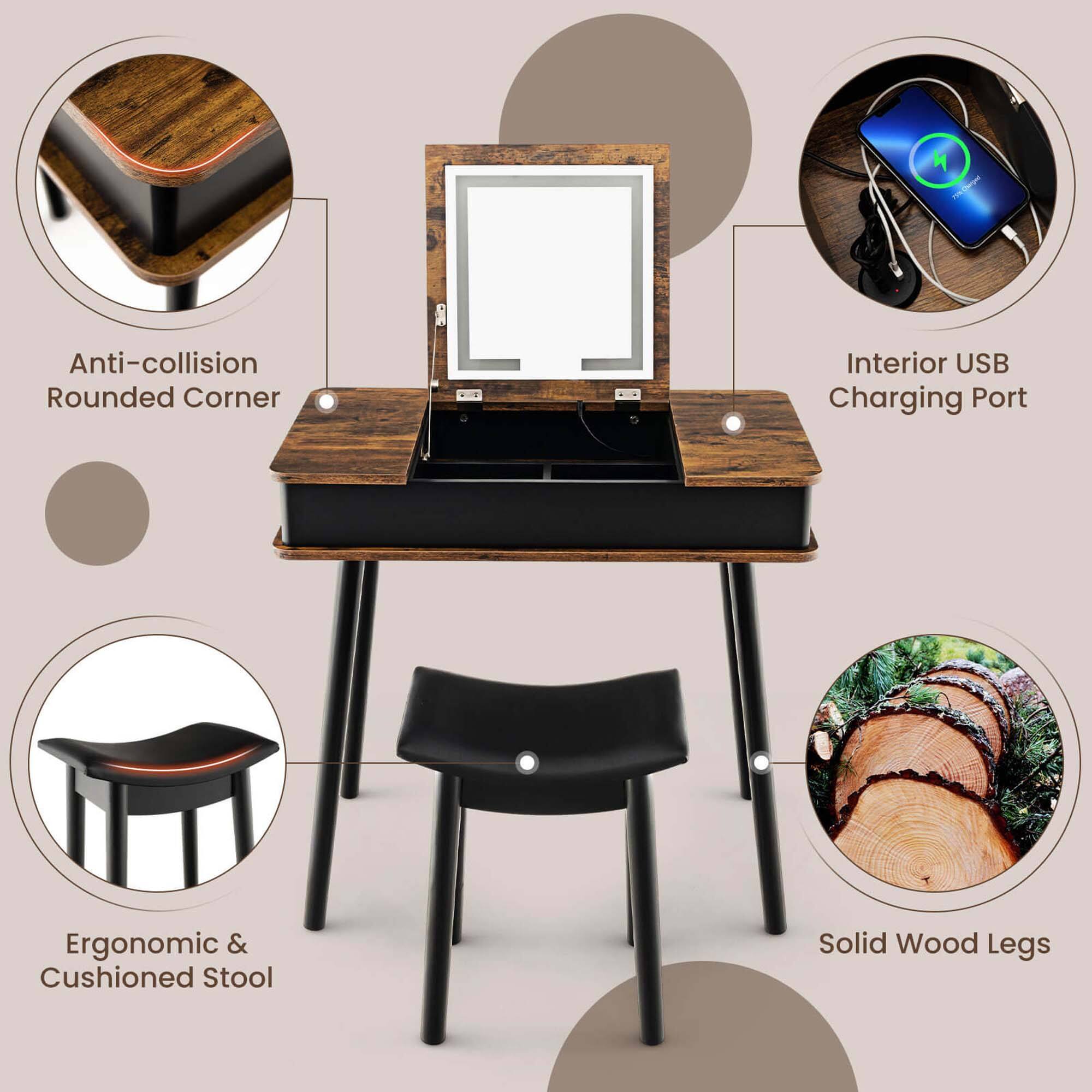 - Anti-collision Rounded Corner
- Interior USB Charging Port
- Ergonomic & Cushioned Stool
- Solid Wood Legs