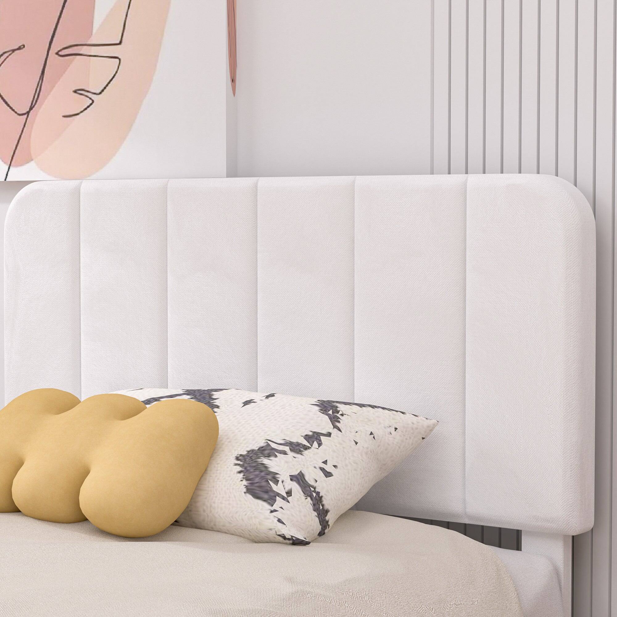 Left. Vecelo - Twin Size Storage Bed Frame with Drawers - Velvet Upholstered, Adjustable Headboard, 800lb Capacity, Noise Free - White.