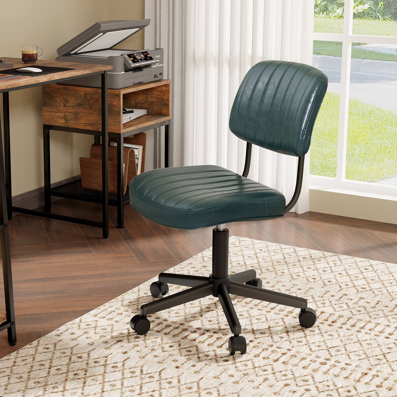 Angle. Costway - 2PCS PU Leather Office Chair Adjustable Swivel Task Chair with Backrest - Green.
