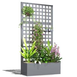 Outsunny - Raised Garden Bed Planter Box with Trellis for Climbing Plants, Vegetable, Vines - Gray