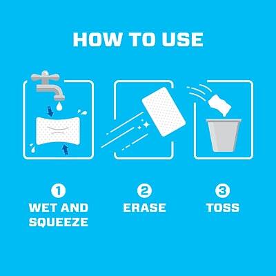 HOW TO USE

1. WET AND SQUEEZE
2. ERASE
3. TOSS
