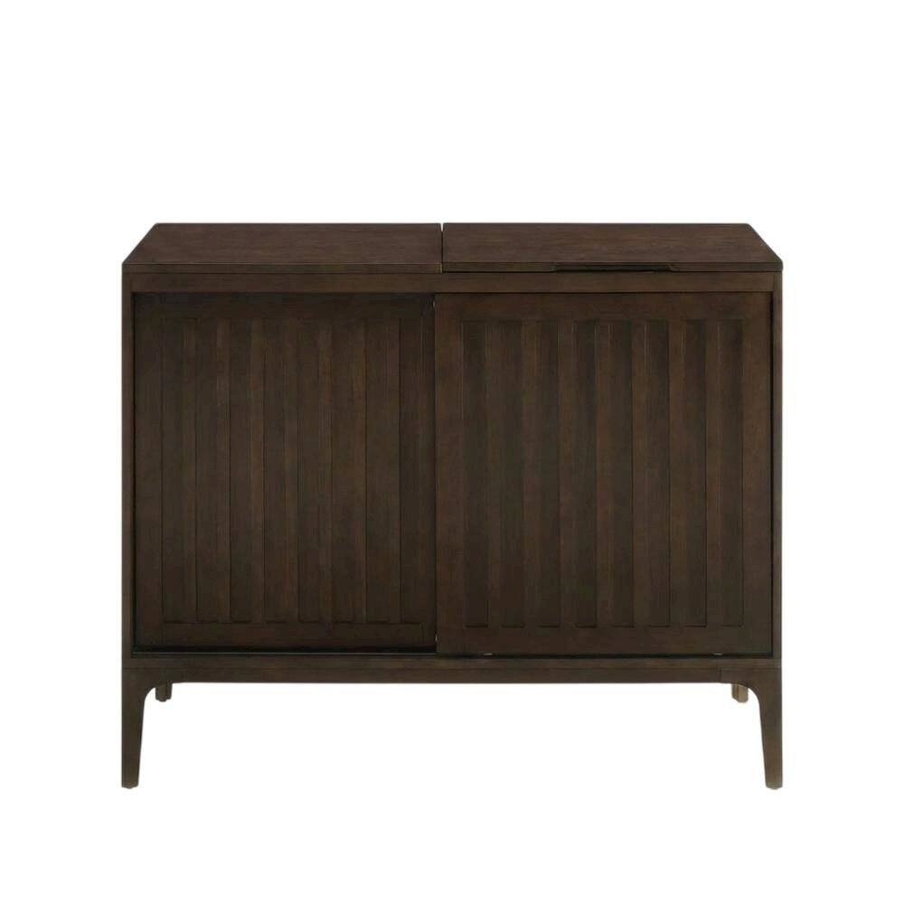 Left. FurniFact - Brown Large Record Player Cabinet with Vinyl Storage Shelves - Dark Brown.