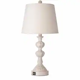 RYHNUYNE - Set of 2 Touch-Control Farmhouse Table Lamps with 3-Way Dimmer and Dual USB Charging Ports, Washed White Finish - Beige