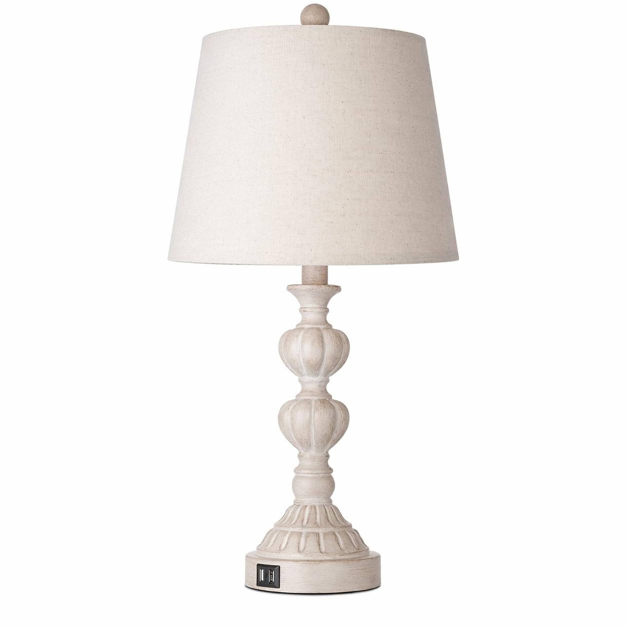 Front. RYHNUYNE - Set of 2 Touch-Control Farmhouse Table Lamps with 3-Way Dimmer and Dual USB Charging Ports, Washed White Finish - Beige.