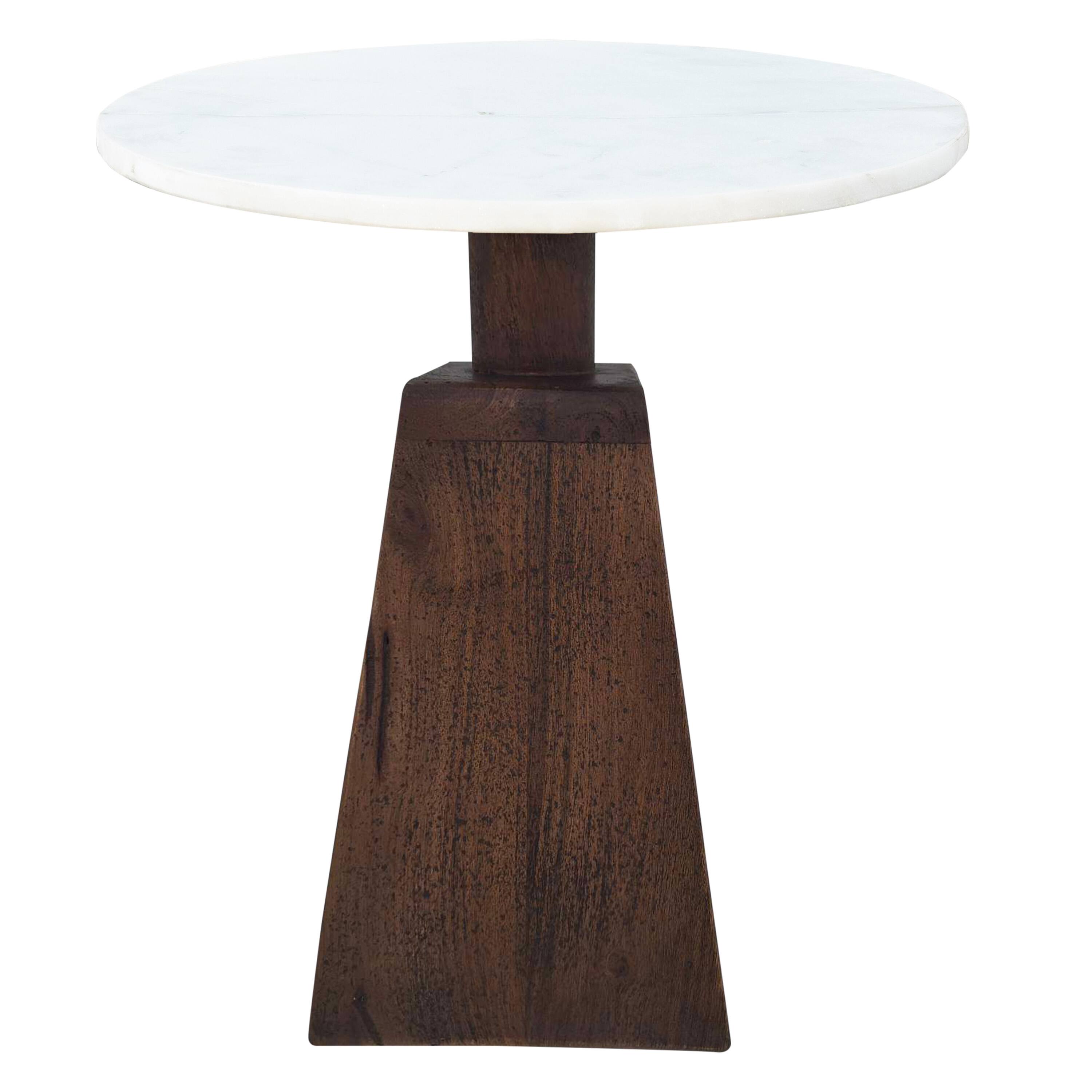 Alt View 1. Manhattan Lane - Port Blair Side End Table, Round White Genuine Marble Top with Handcrafted Mango Wood - Brown, White.