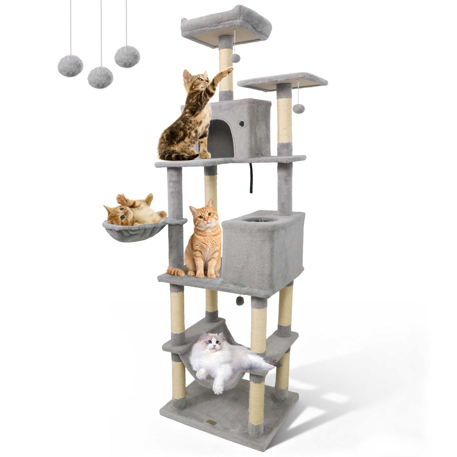 Gymax - 80'' Tall Cat Tree w/2 Condos Sisal Scratching Posts Plush Perch Hammock Basket Light Gray price history on PriceWatchPro