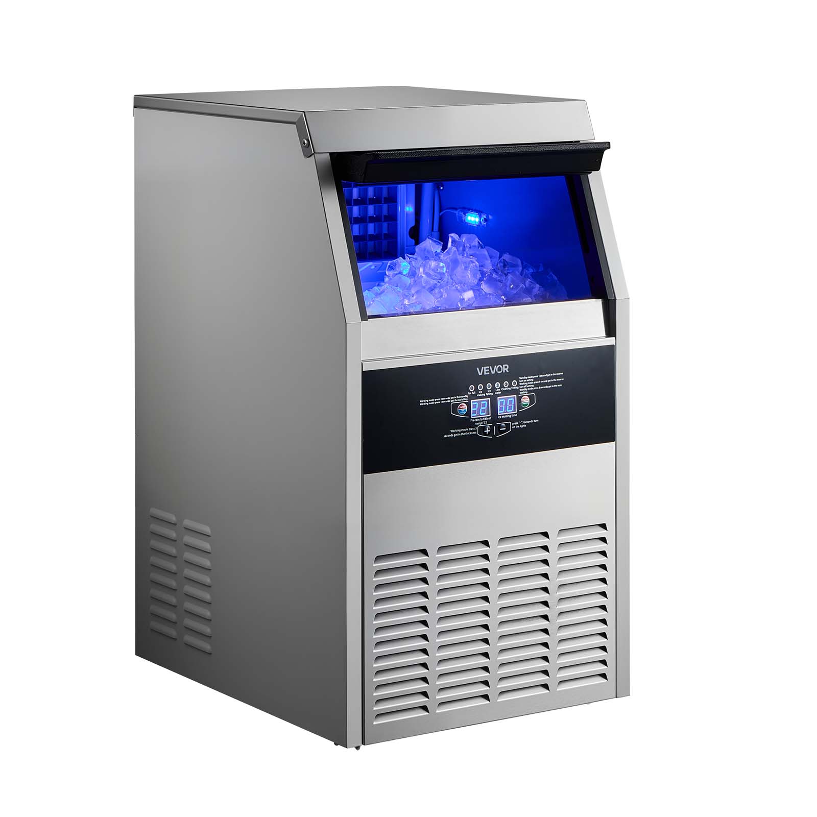 Alt View 5. VEVOR - Commercial Ice Maker Machine, 130 lbs/24h with 30 lbs Storage Capacity, Built-in/Freestanding/Under Counter - Stainless steel color.