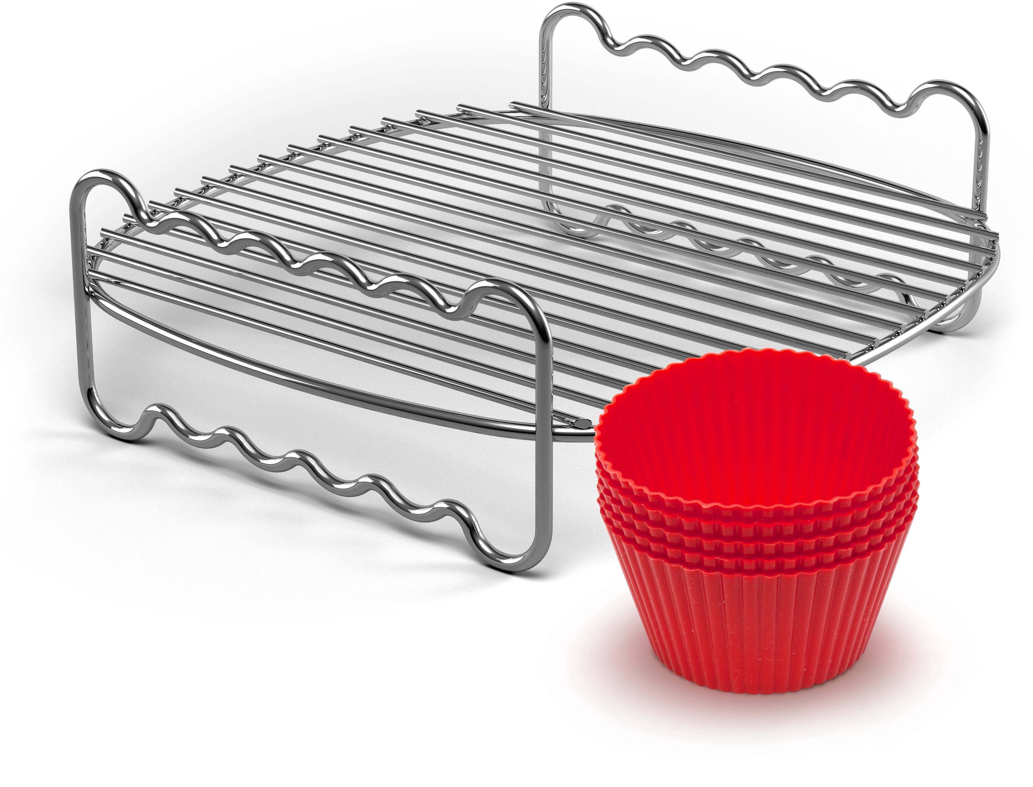 Front. Philips - Party Master Accessory Kit with Double Layer Rack and Silicone Muffin Cups-for Philips Compact Airfryer models - Stainless Steel And Red.