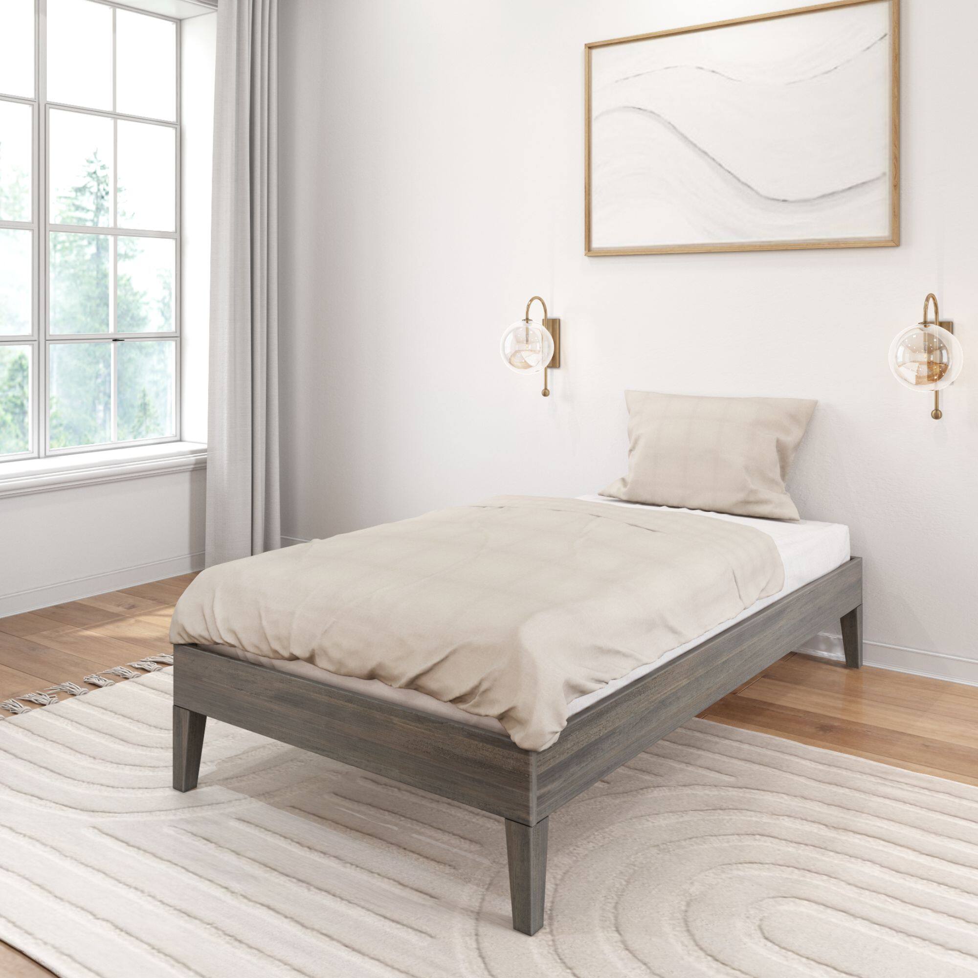 Alt View 4. Plank+Beam - Twin-Size Platform Bed, Driftwood - Driftwood.