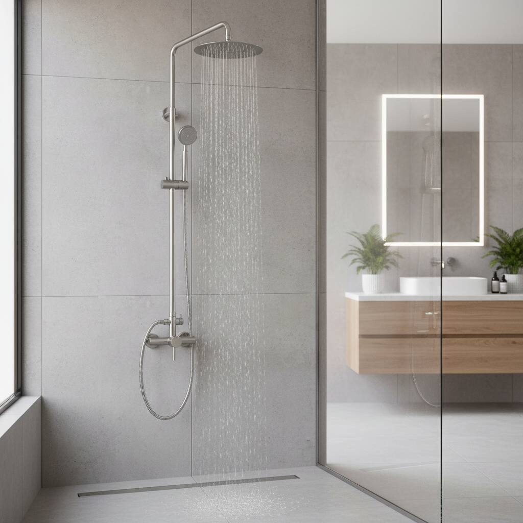 Alt View 2. Dazzed Corner - Outdoor Shower Faucet Set, Brushed Nickel Head & Handheld Spray - Brushed Nickel.