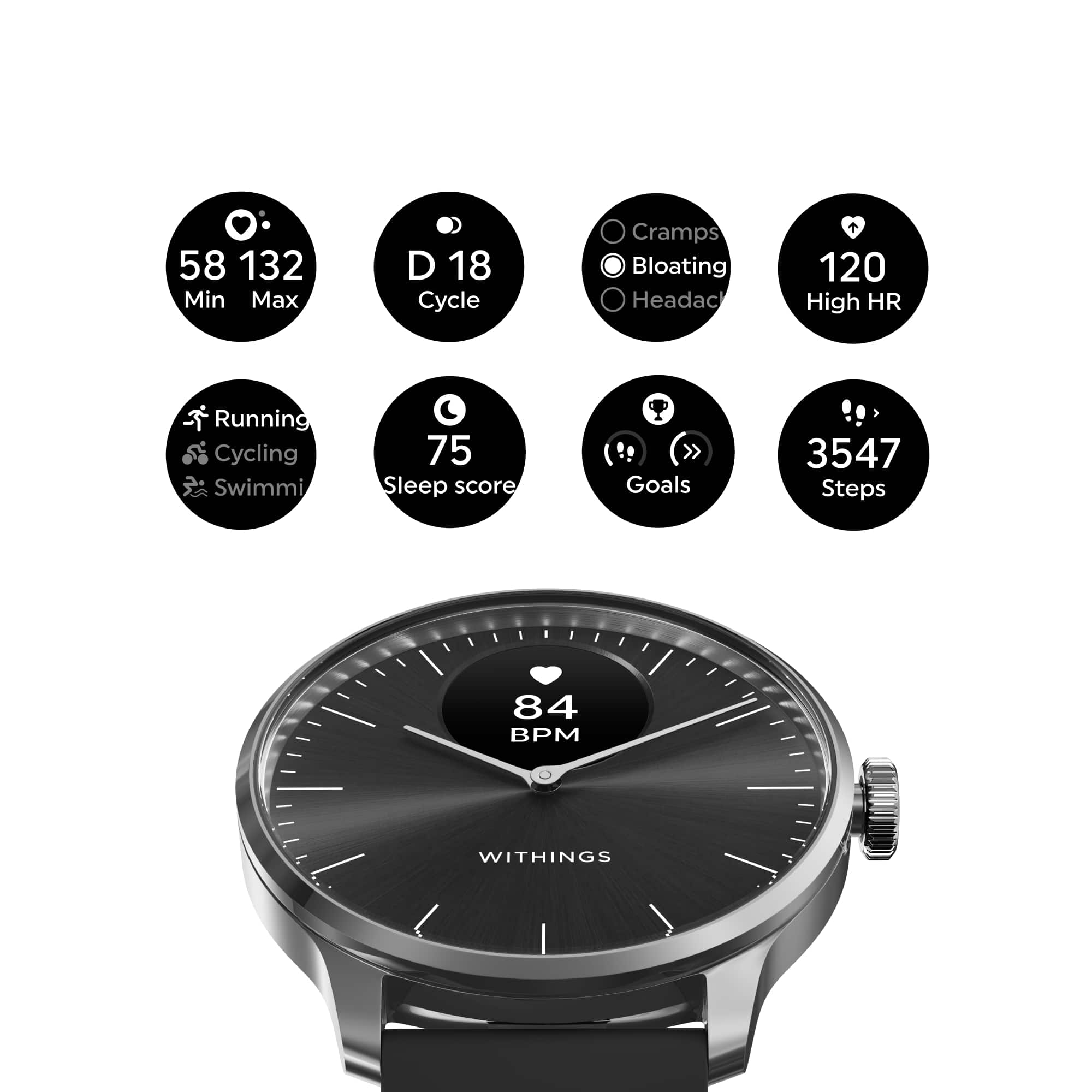 Alt View Zoom 1. Withings - ScanWatch Light - Daily Health Hybrid Smartwatch - 37mm - Black/Silver.