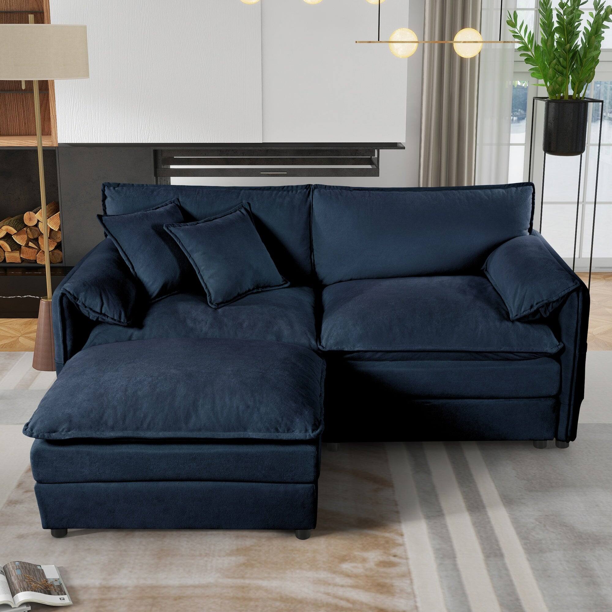 Alt View 2. Boyel Living - Modern Minimalist Blue Chenille Sofa with Side Storage Pockets 3-Seat - Blue.