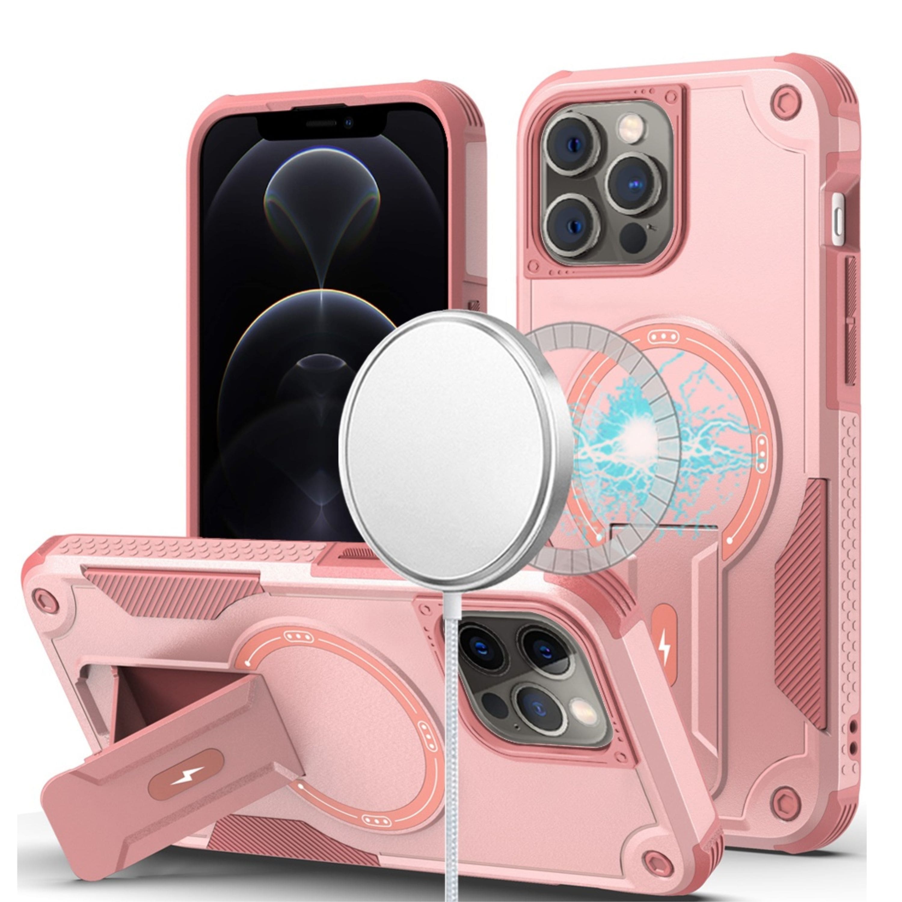 Kitcheniva - Magnetic Circle Rugged Grip Kickstand Phone Case With Tempered Glass For iPhone 12/12 Pro - Pink price history on PriceWatchPro