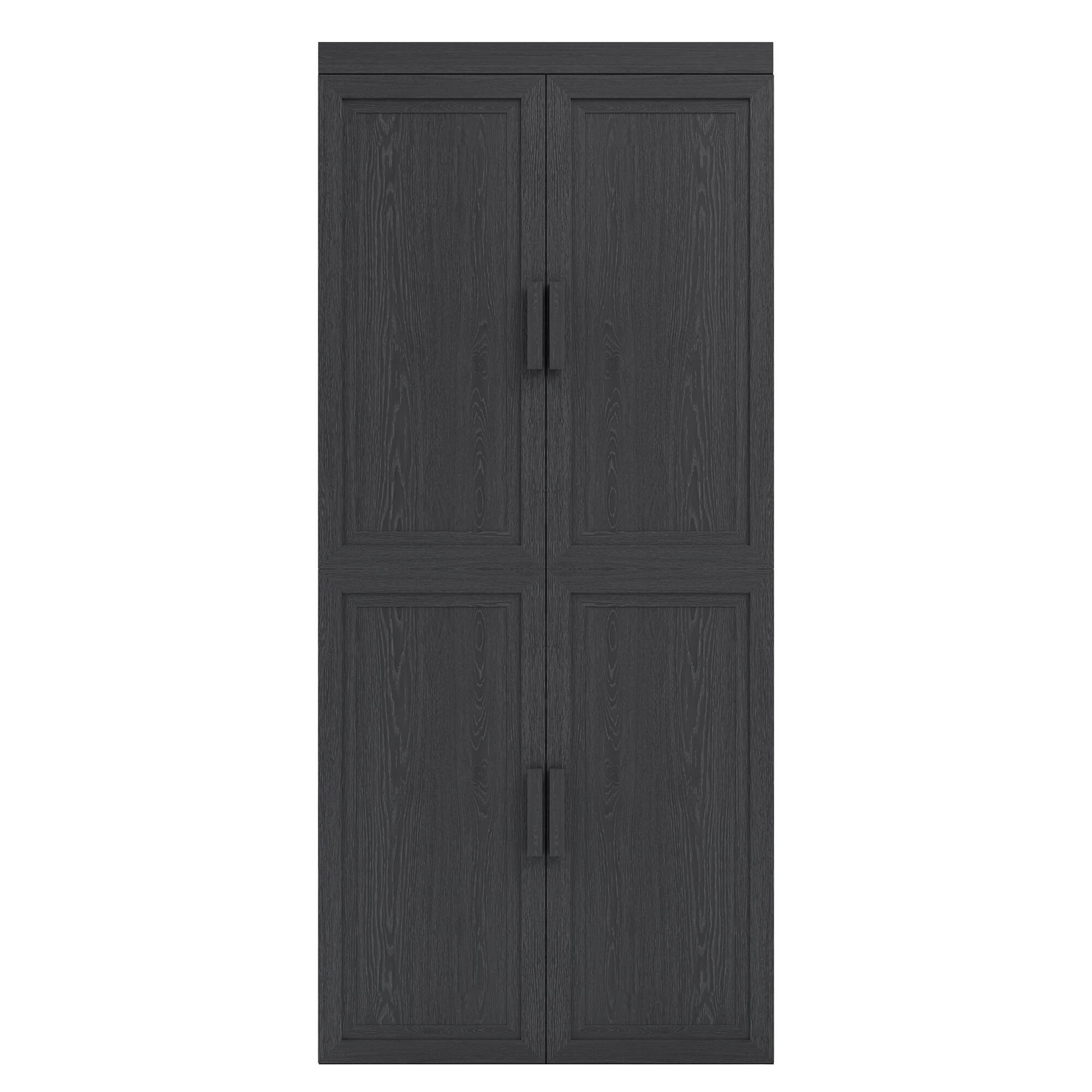 Angle. PexFix - 72" Farmhouse Corner Accent Storage Cabinet with Solid Wood Doors and Adjustable Shelves for Space-Saving - Black.
