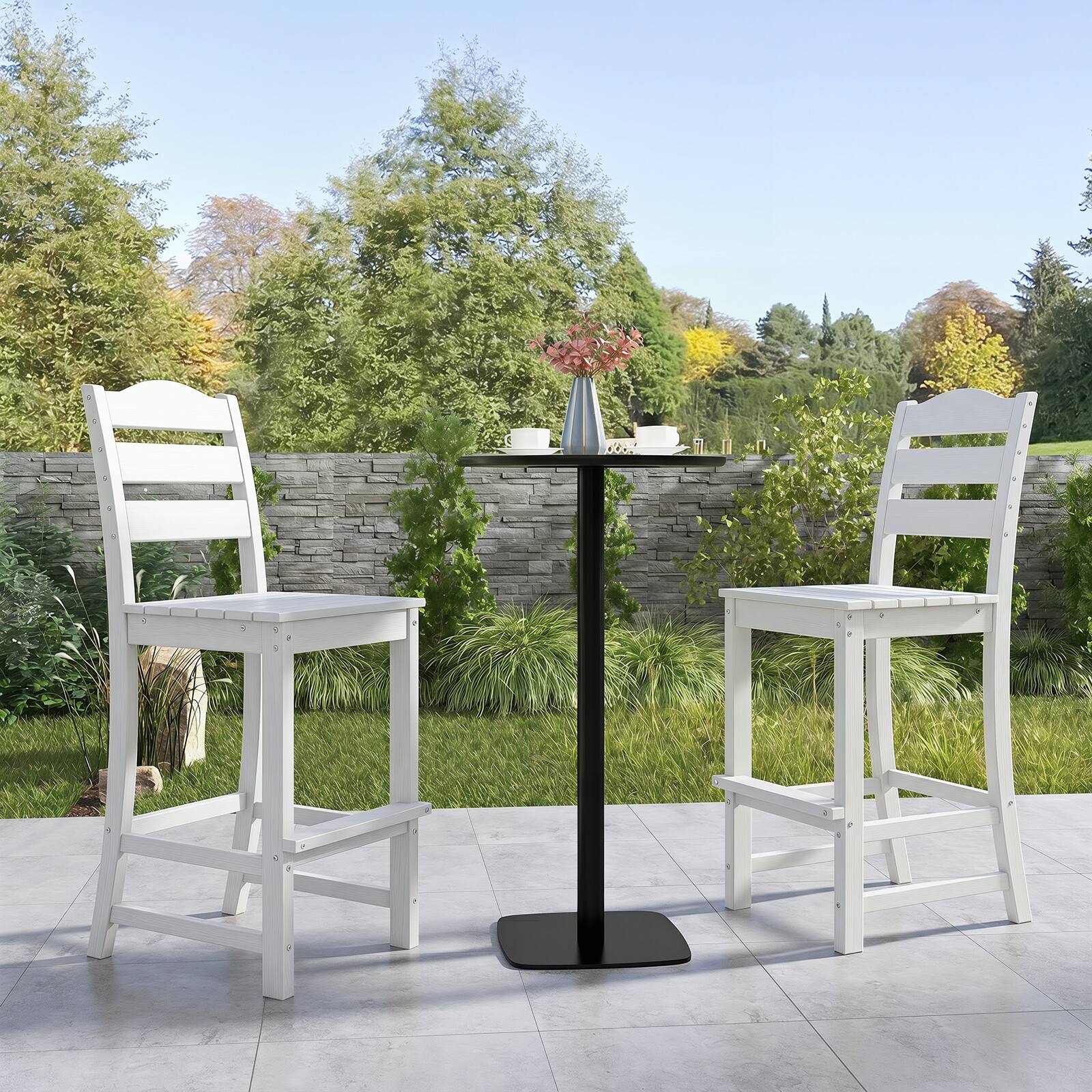 Alt View 3. Costway - Costway 2PCS Outdoor HDPE Bar Stool Patio Tall Chair Backrest Footrest All Weather - White.