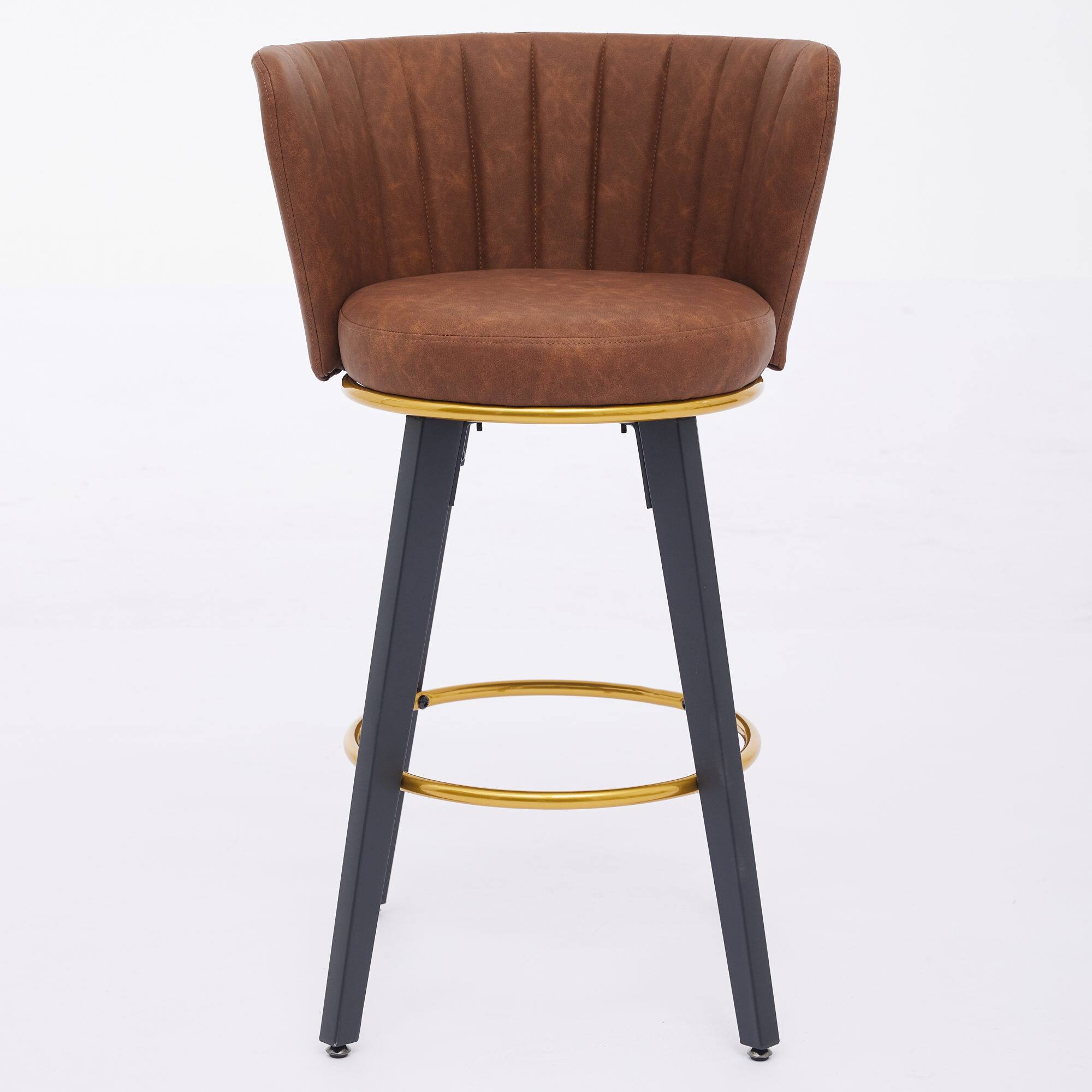 Angle. GOODSILO - Modern Swivel Counter Height Bar Stools Set of 2 with Upholstered Backs and Metal Legs - Brown.