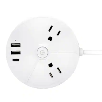 Front. Ciao Tech - 2-Outlet 3-USB Port 300J Surge Protector Power Strip, 5 ft Cord, CPAT500-050 - White.