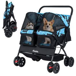 Gymax - Double Pet Stroller w/ 2-seater Carrier Adjustable Sunshade Removable Pad Navy Blue