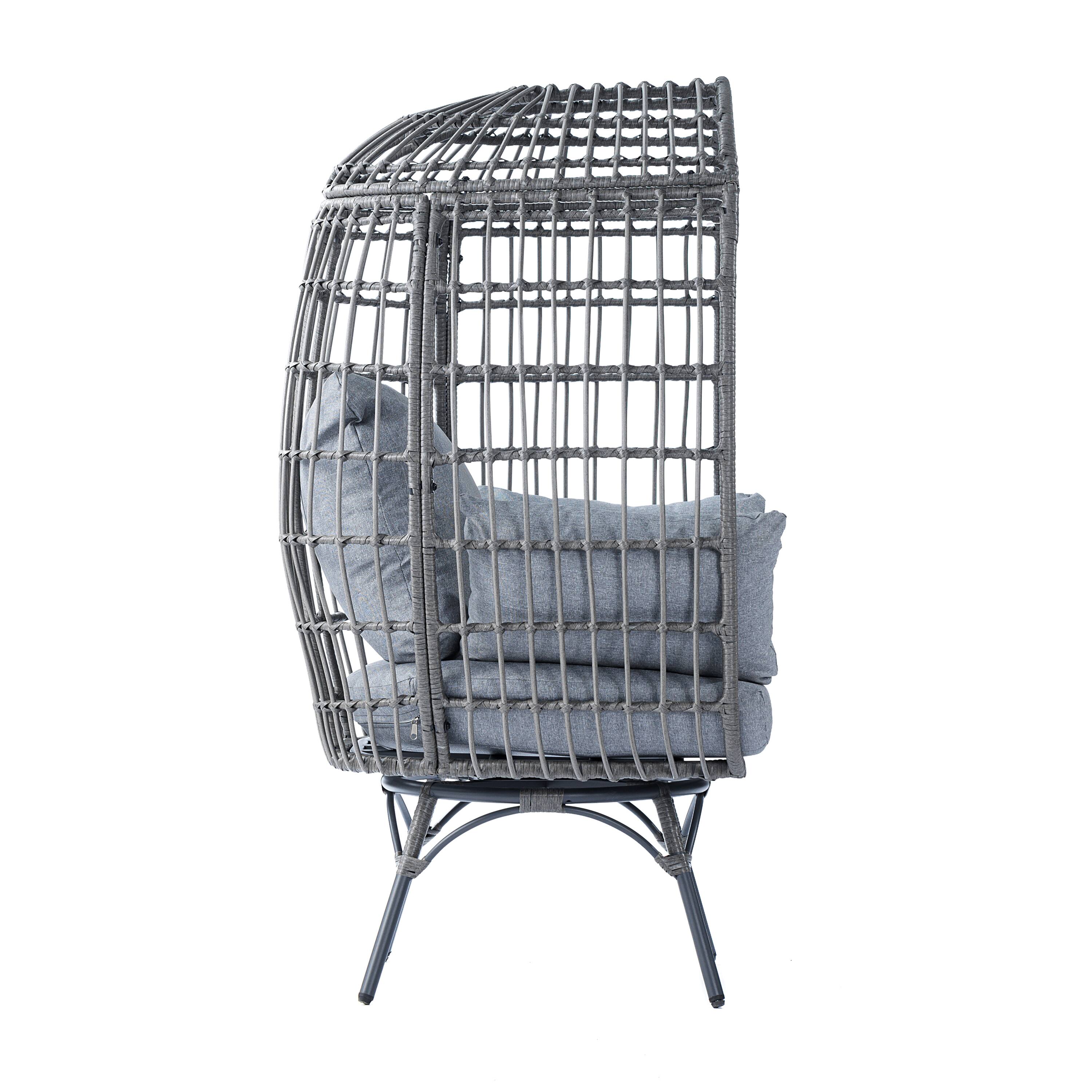 Left. Flash Furniture - Zola Commercial Gray Indoor/Outdoor Oversized Wicker Egg Swivel Lounge Chair with 4 Cushions for Living Room, Patio, and - Gray.