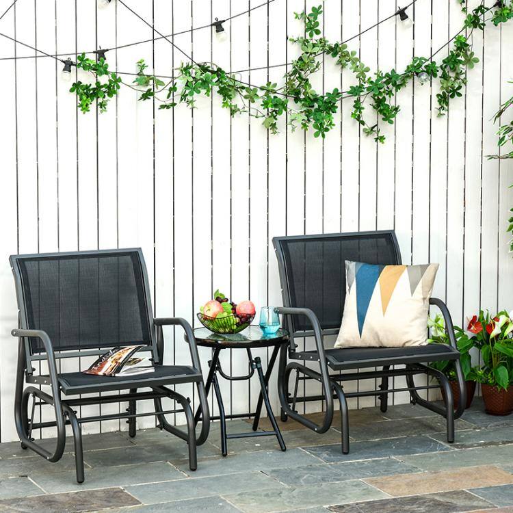 PULUZ 2 Piece Outdoor Glider Swing, Rocking Chair Set with Breathable ...