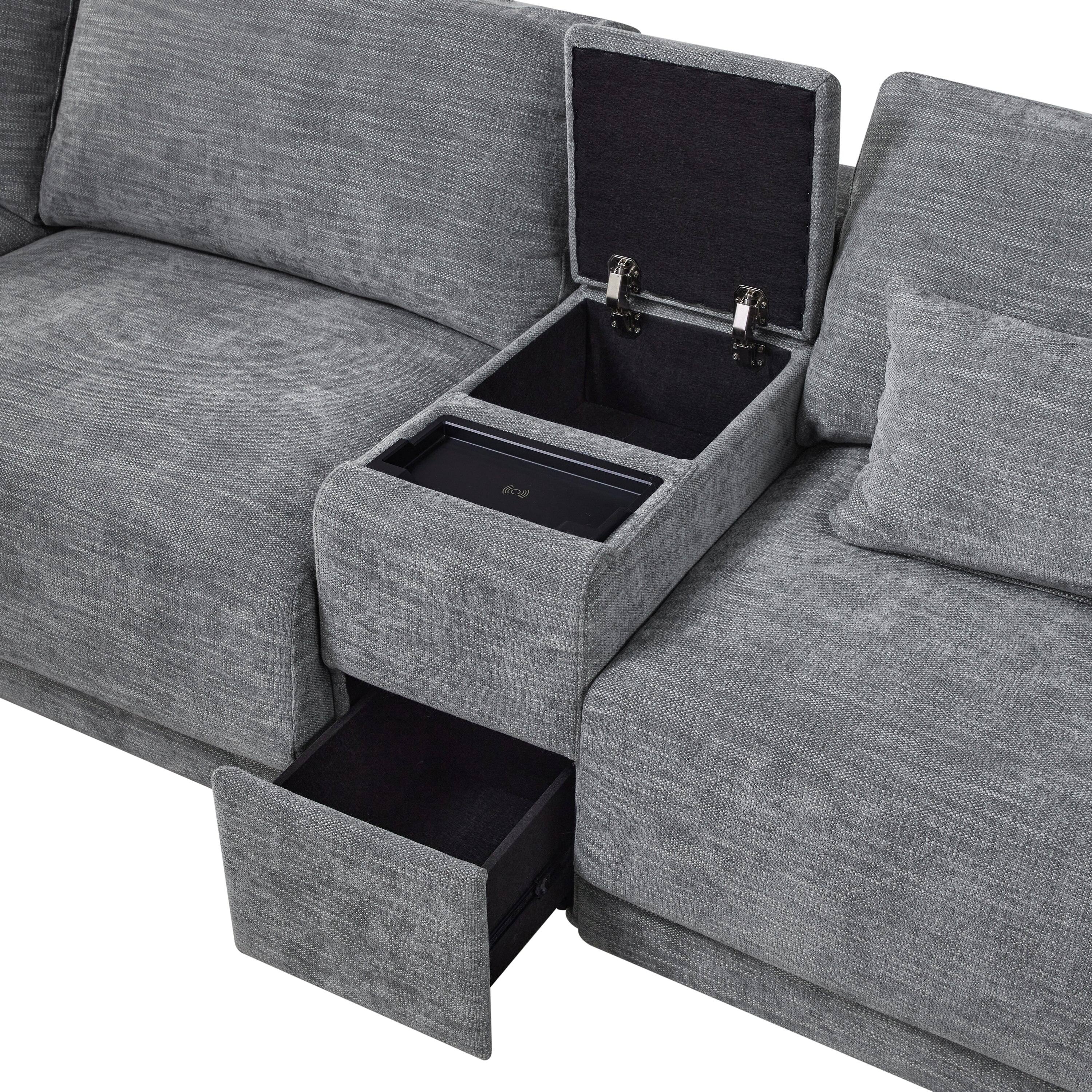 Alt View 3. Boyel Living - L-Shaped Sectional Sofa Multi-Functional Storage Console Wider&Thicker Cushion Gray Chenille - Gray.