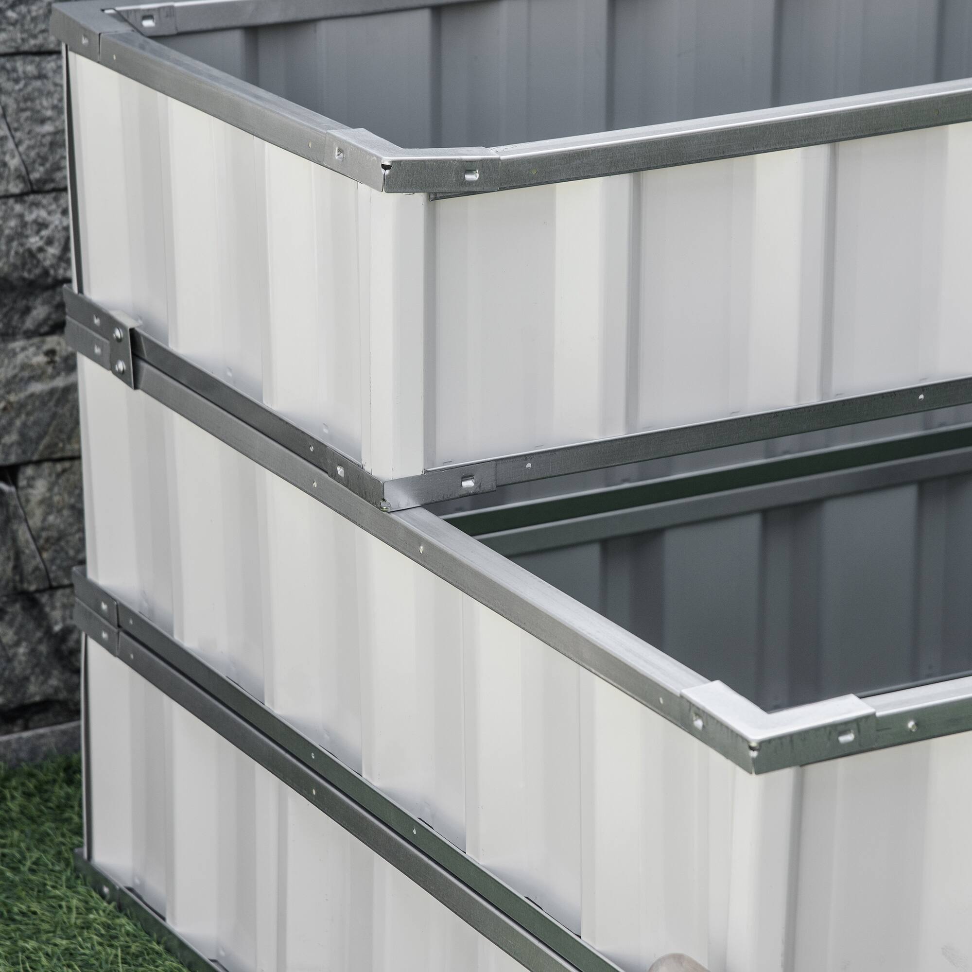 Alt View 5. Outsunny - Outsunny 3 Tier Raised Garden Bed Outdoor Metal Patio Planter Box with Gloves,  4' x 4' x 2' - White.