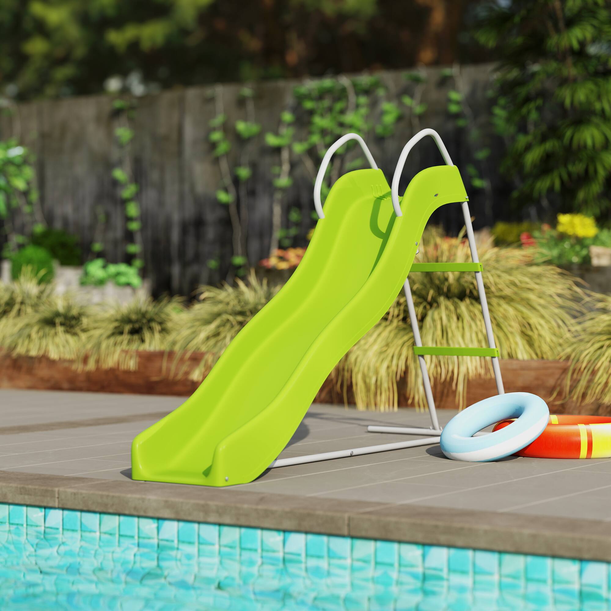 Alt View 1. Qaba - Outdoor Slide for Kids Ages 3-8, Climbing Step Ladder, Playground Equipment for Backyard.
