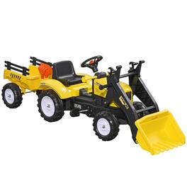 Ecooso - Kids Pedal Ride-On Excavator with Working Bucket, 6 Wheels, and Detachable Cargo Trailer - Yellow