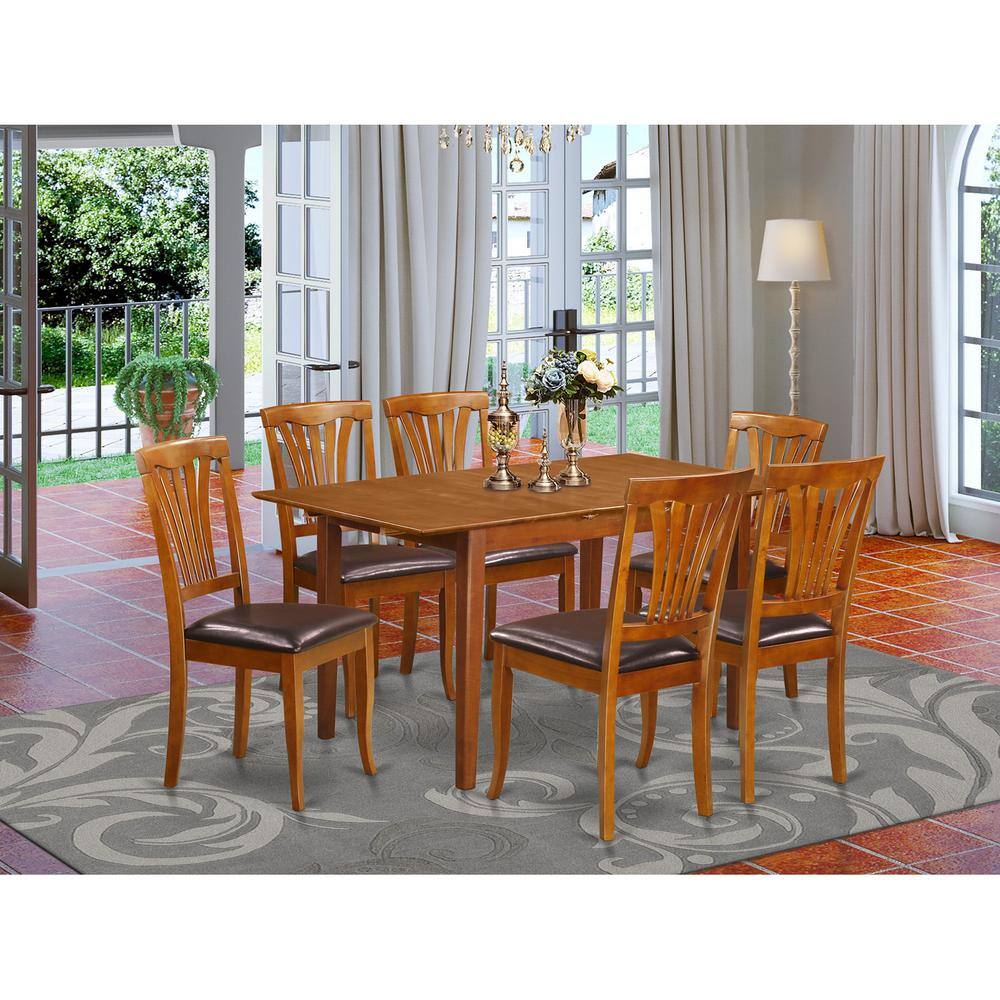Back. East West Furniture - 7 PC Small dinette Table that has Leaf with 6 Dining Table Chairs - Saddle Brown.