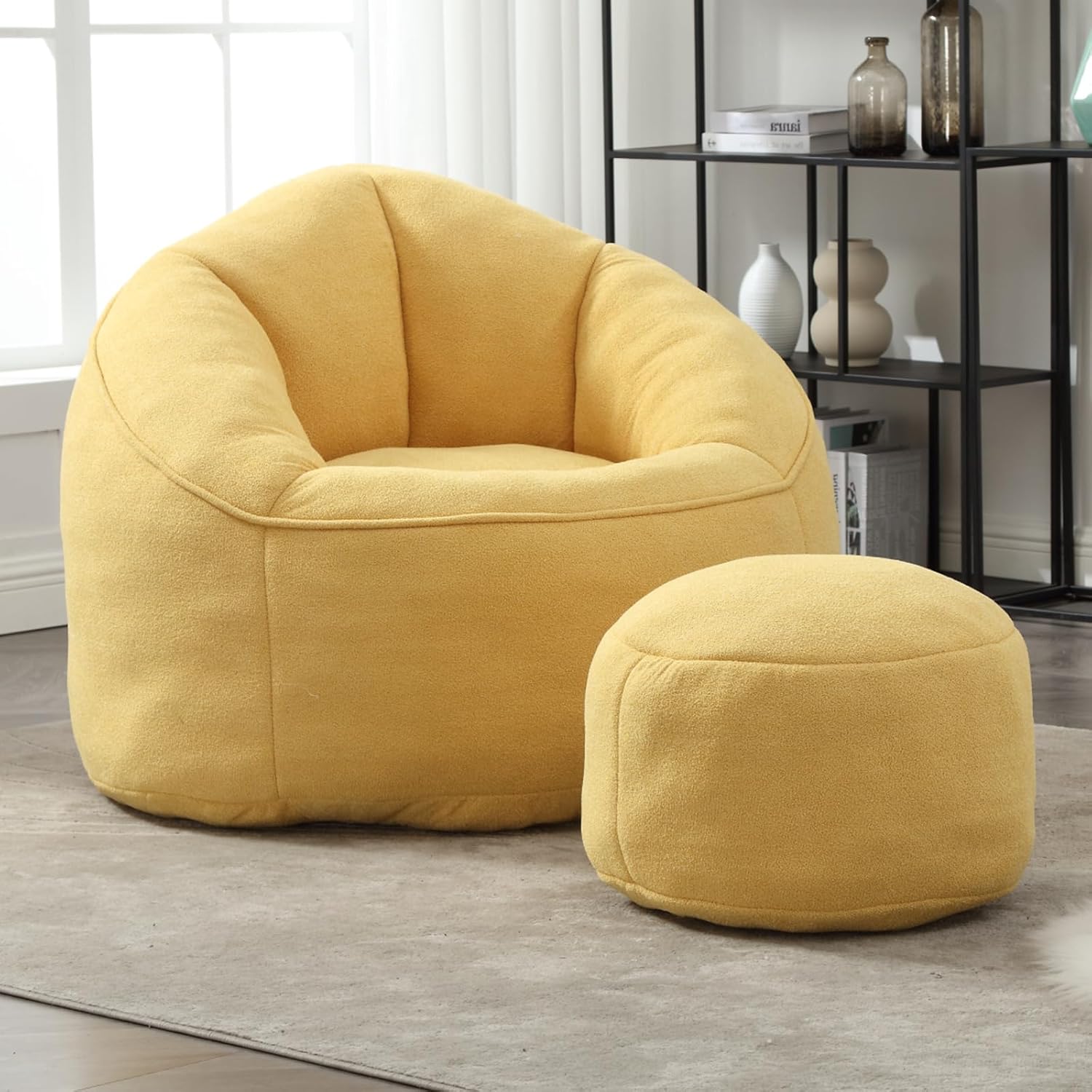 Trinkets Crazed - Bean Bag Chair for Adult Upholstered Bean Bag Sofa with Footstool - Yellow