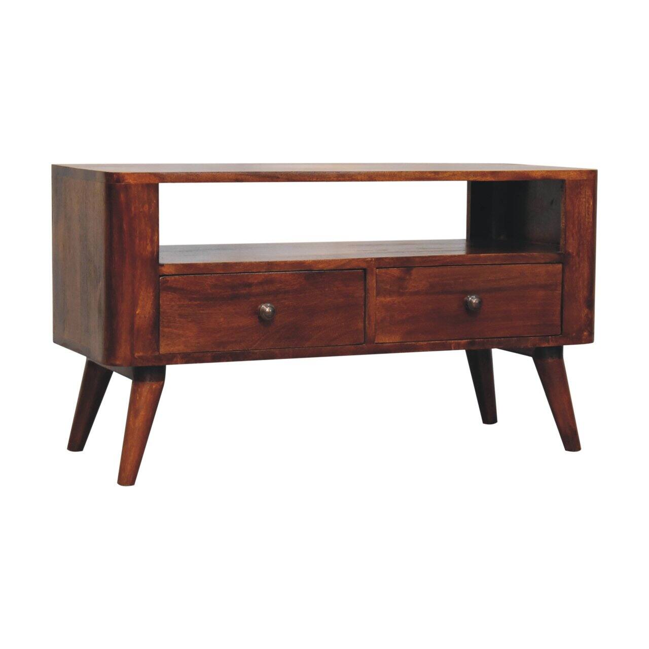 Back. Artisan Furniture - Artisan Furniture Solid Wood Bera Media Unit, 2 Drawers, 1 Open Slot, Dark Brown - Brown.