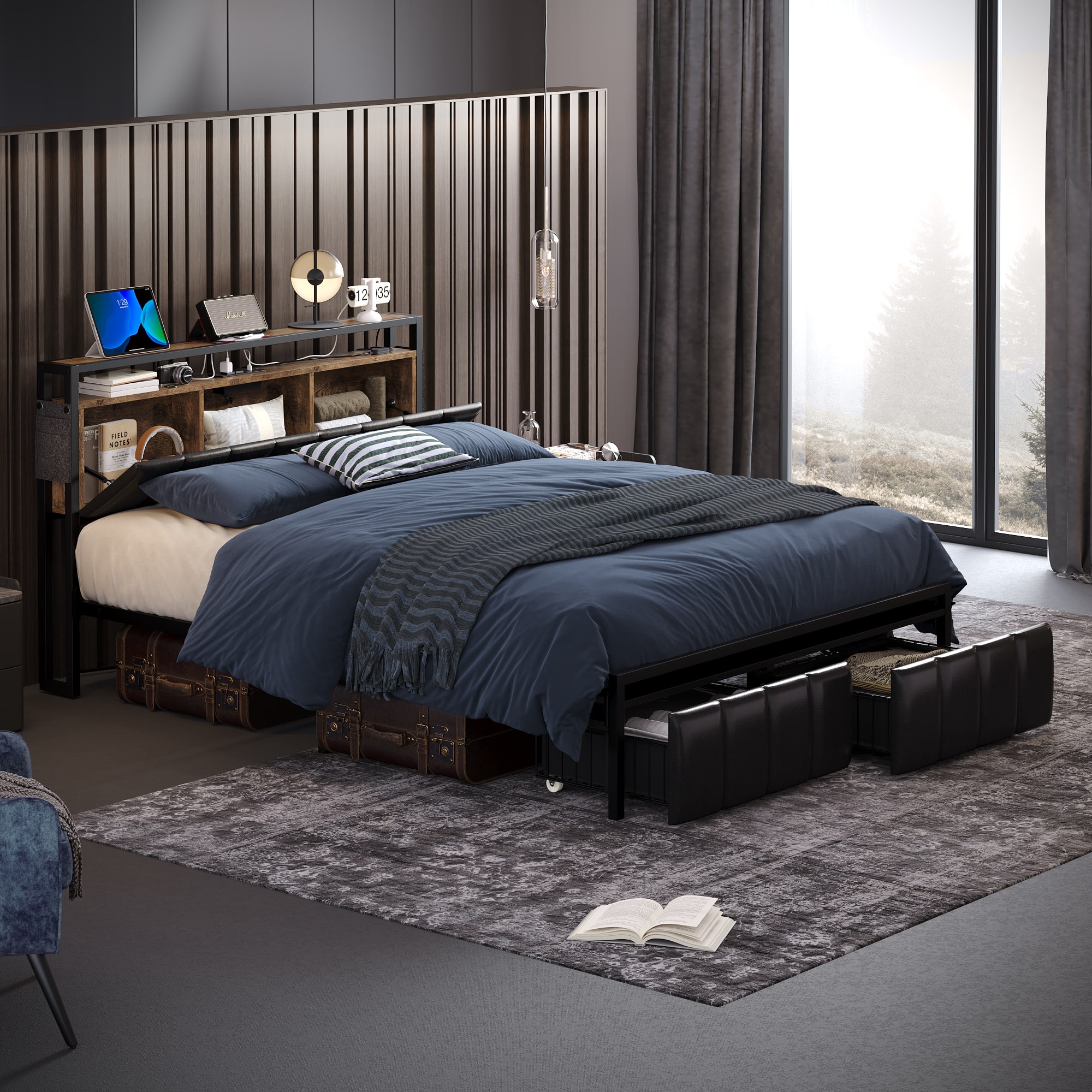 Bestier - Gaming Full Size Bed Frame - Storage Platform Bed with Charging Station, Headboard & LED Lights - Black price history on PriceWatchPro