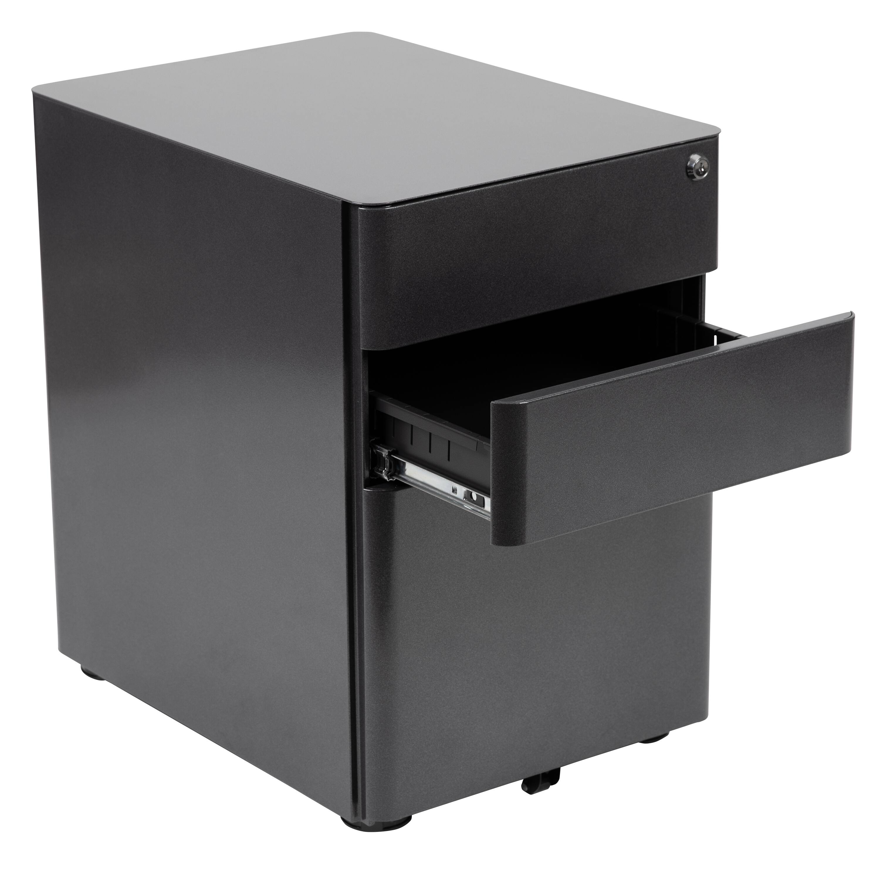 Alt View 9. Emma + Oliver - Modern 3-Drawer Mobile Locking Filing Cabinet Storage Organizer - Black.