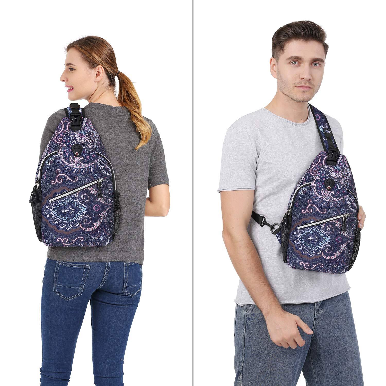 Alt View 2. Pacoar Cade - Sling Backpack Travel Hiking Daypack Pattern Rope Crossbody Shoulder Bag  Navy Blue Base Totem Texture - Default.