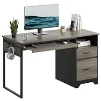 Bestier 48-Inch Gaming Desk with File and Storage Drawers, Open Writing Compartments - Gray - Front_Zoom
