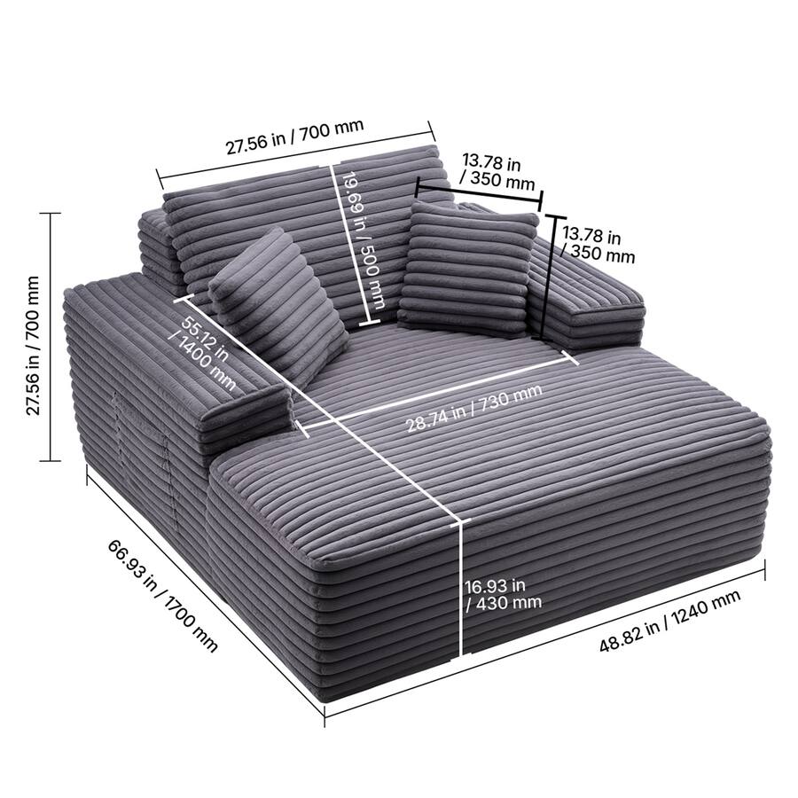 48 Inch Chair VEVOR Chaise Lounge Chair, 48 in Upholstered Indoor Recliner, Modern ...