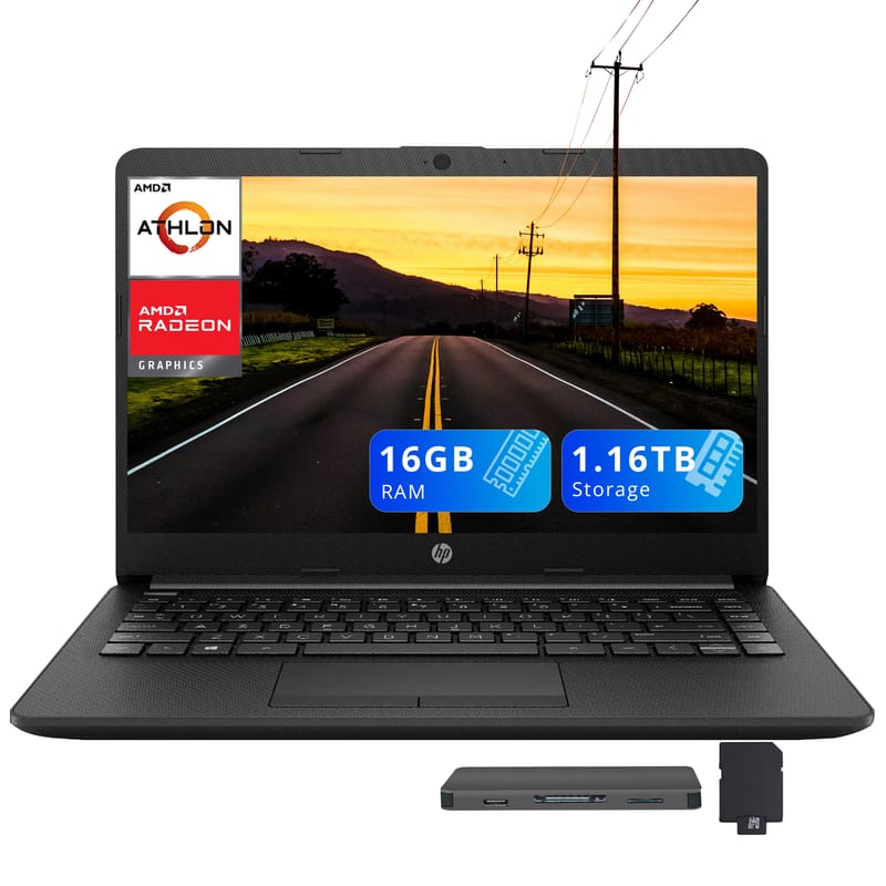 HP - Pavilion 14" HD Laptop,AMD Athlon 3050U,8GB RAM,1TB SSD+160GB Dock Station,AMD Radeon Graphics,Win 10 - Black