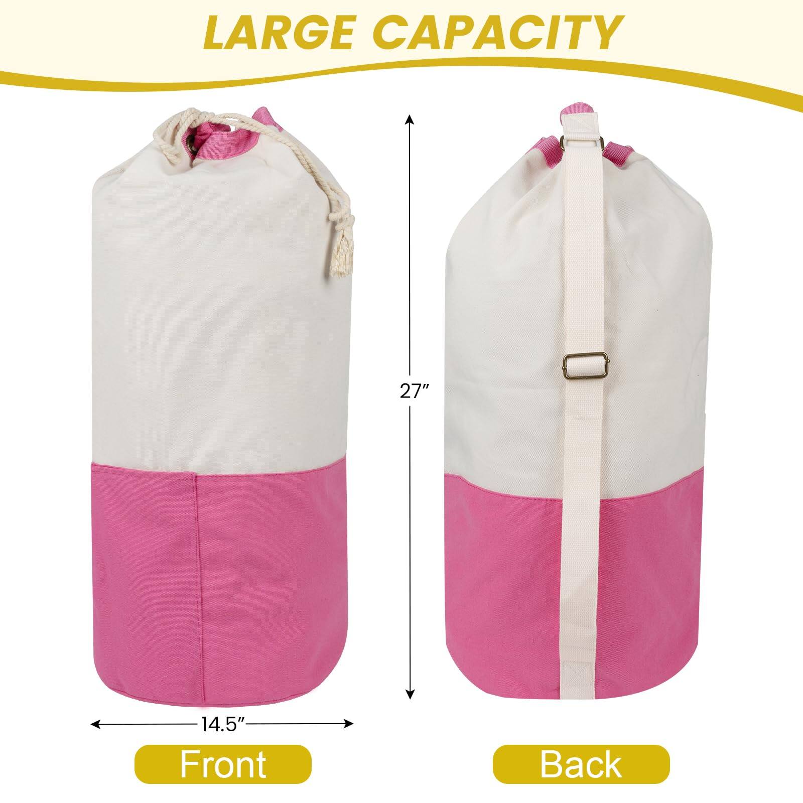 Left. Cozy Serene - Single shoulder Backpack style Laundry Bag With Shoulder Strap And Pockets  Made Of Durable Canvas Material Drawstring - Default.