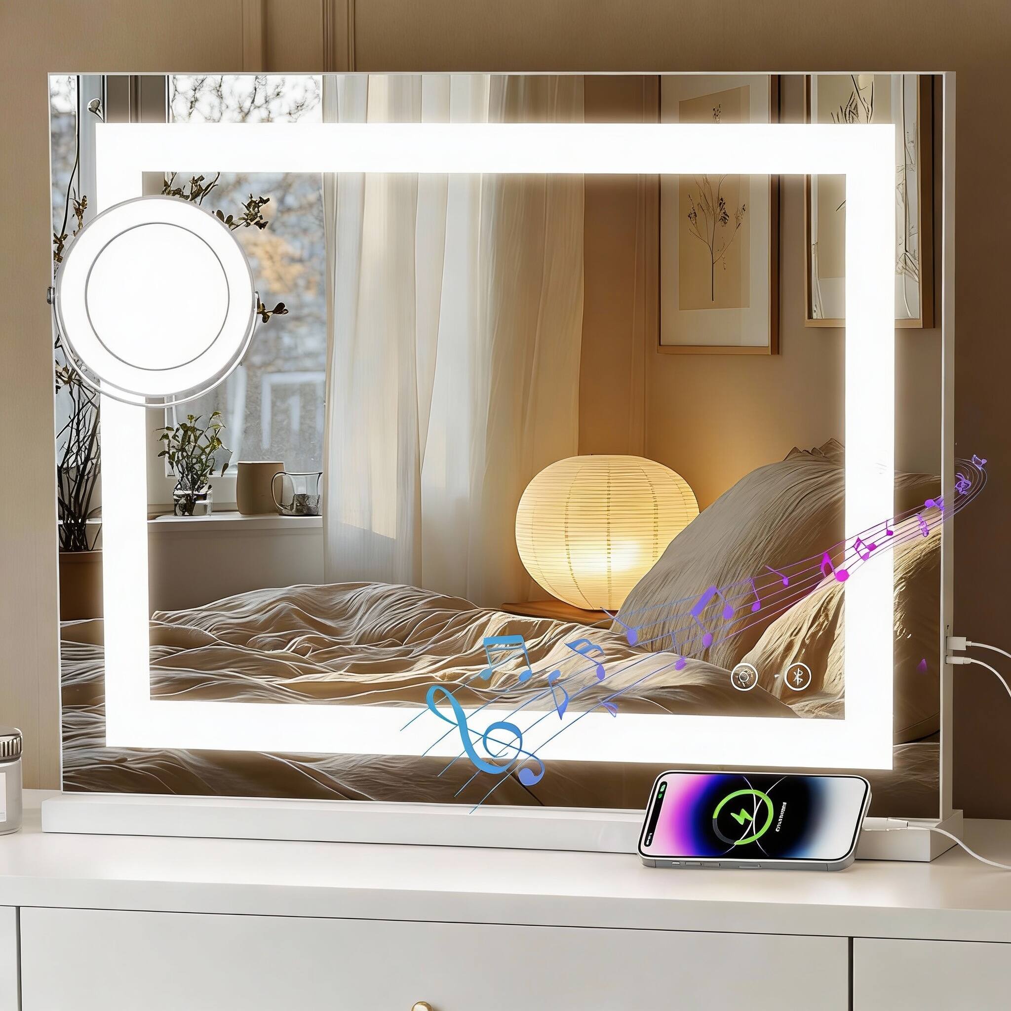 Front. METALTON - Vanity Mirror With Lights Light Strip Makeup Tempered Glass Color Modes Up Usb Charging Port Magnification - 18.1"L x 22.8"W.