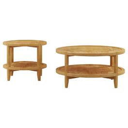 Manhattan Lane - Camilia 2Pc Round Coffee-End Table Set, Lower Shelf, Wood - Maple Brown