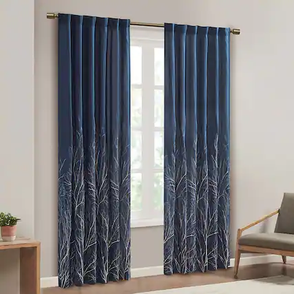Front. BreeBe - Curtain Panel(Only 1 Pc Panel) - White+Blue.