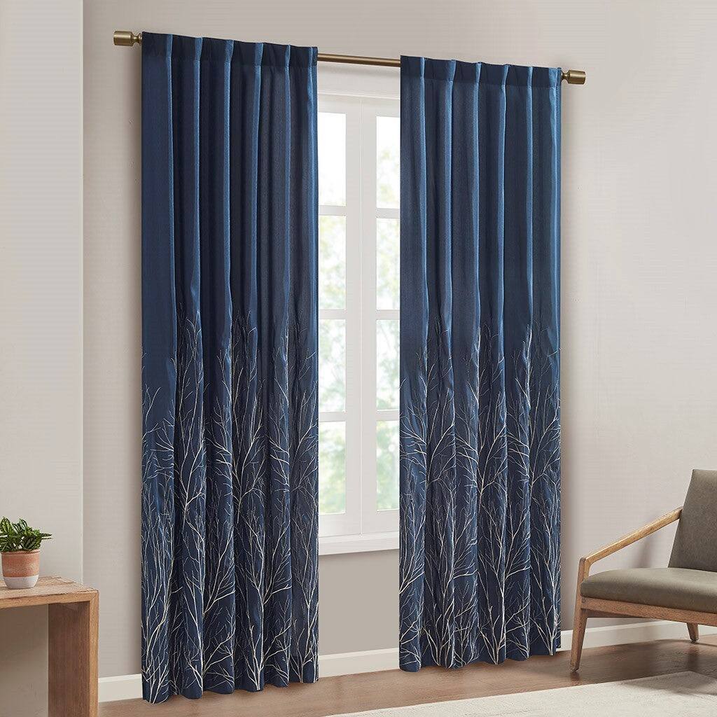 Front. BreeBe - Curtain Panel(Only 1 Pc Panel) - White+Blue.