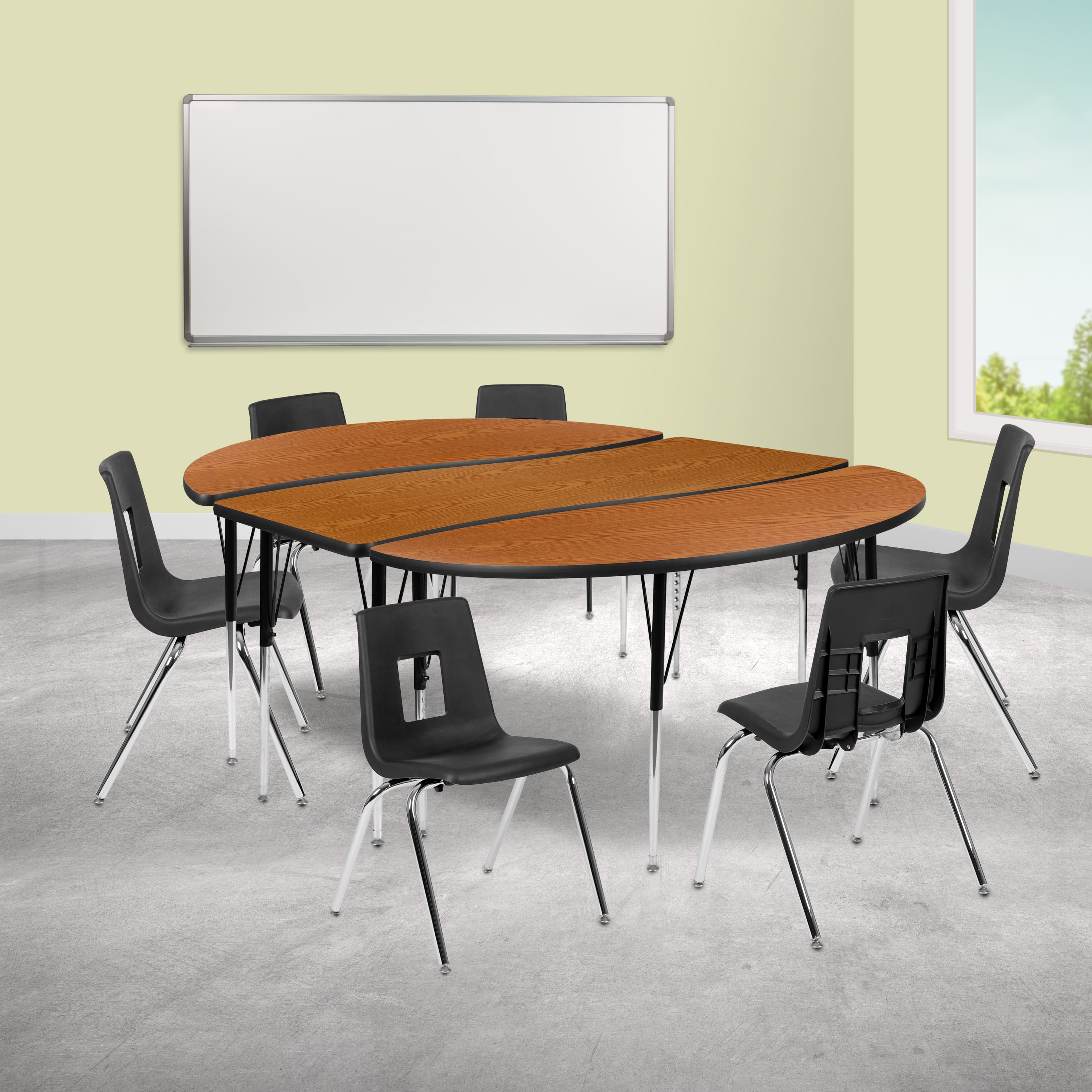 Emma + Oliver - 86" Oval Wave Collaborative Laminate Activity Table Set with 18" Student Stack Chairs - Oak