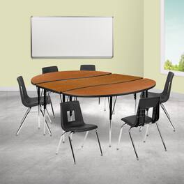Emma + Oliver - 86" Oval Wave Collaborative Laminate Activity Table Set with 18" Student Stack Chairs - Oak