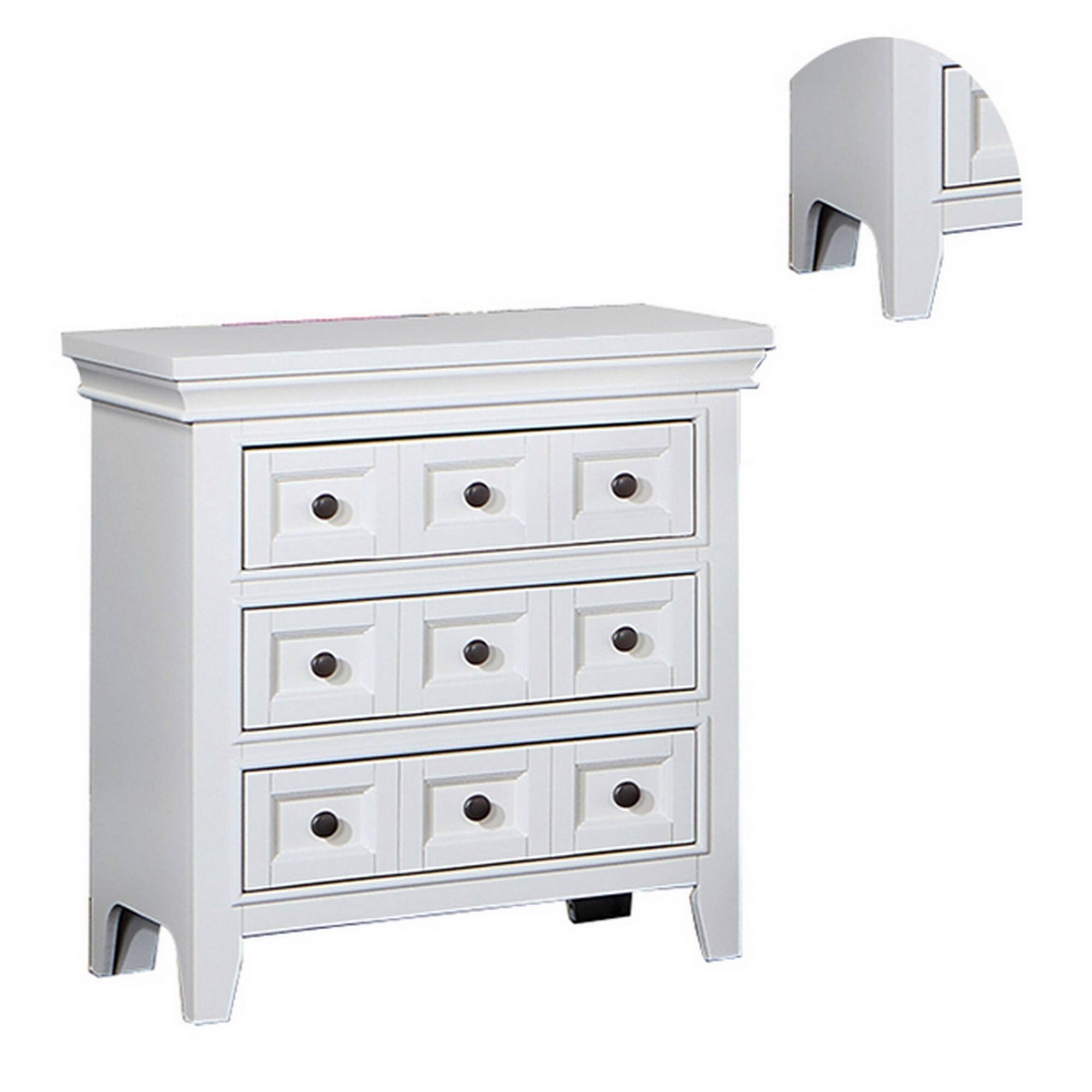 Alt View 3. Manhattan Lane - Cile 26 Inch Nightstand, 3 Panel Drawers - White, Black.