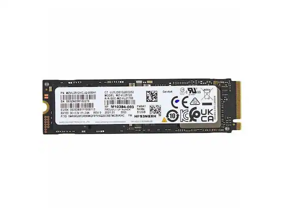 PN MZVL2512HCJQ-00BH1
CT UJYJD01G2EO232
Gen4x4
0I3415
C LR US
MIs E149o9
MODEL MZ-VL25120
R-R-SEC-MZ-VL21T00
SN S63ZNEOR102279
CE EUI64 002538B111008112
HP PRODUCT M10394-003
UP AURCA PM9A1
NVMe
WARRANTY VOID
RATED DC+3.3V - 28A
REV D 2021.01
2053
512GB
UK
P2ID 5MRWGXFDR90MQF9YVSQZEE687MC8VKHC
FW CAN HPS3NGXH
KCES-3
NM8-38
10
KC CA KA
REMOVED
SAMSUNG ELECTRONICS CO. LTD
